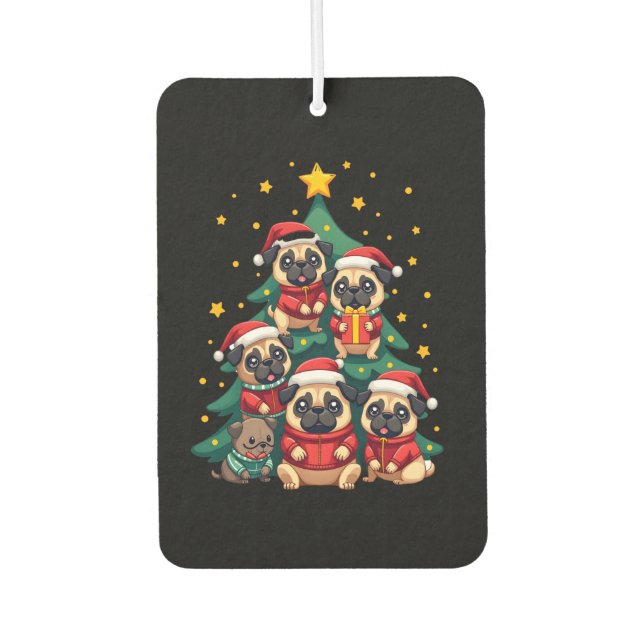 Dog Pugs Christmas Tree Cute Xmas (3) Autolufterfrischer (Vorderseite)