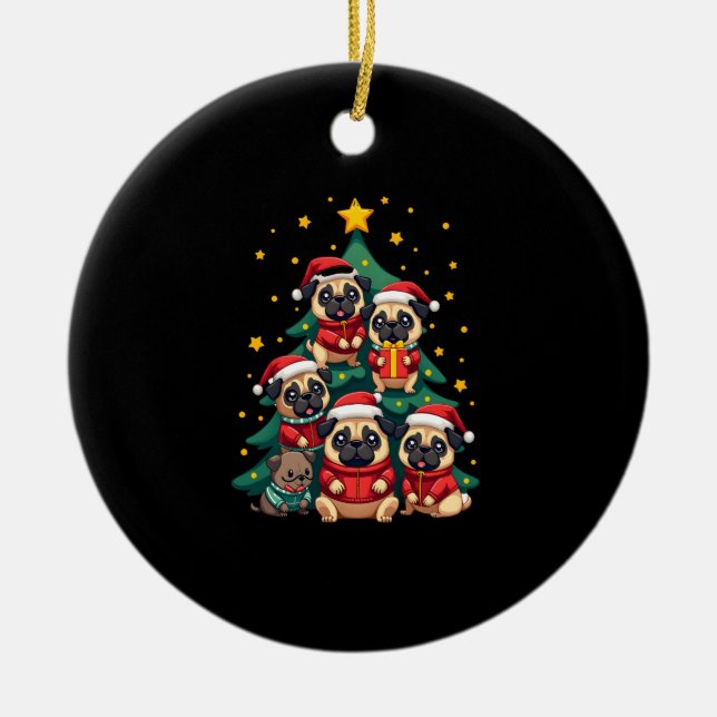 Dog Pugs Christmas Tree Cute Xmas (3) Keramik Ornament (Vorne)
