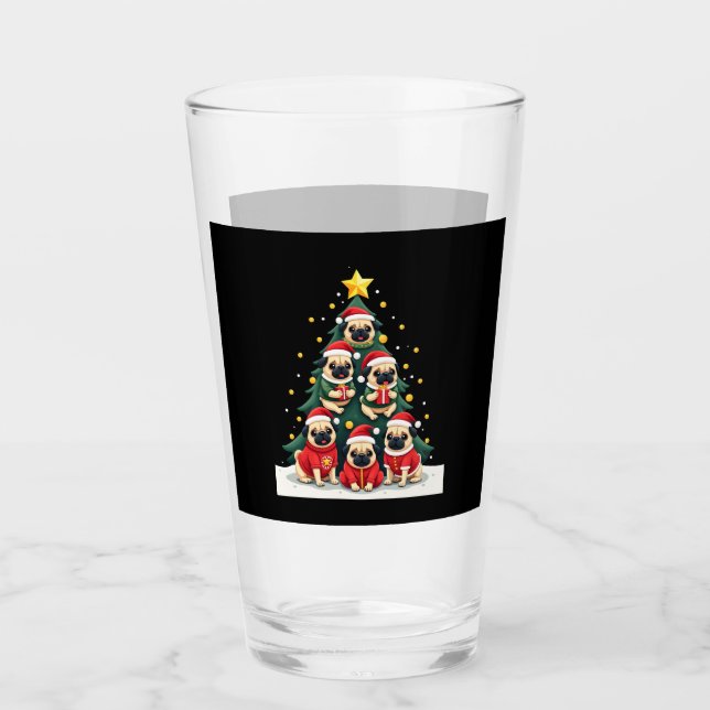 Dog Pugs Christmas Tree Cute Xmas (4) Glas (Vorderseite)
