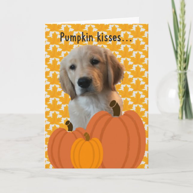 Dog Pumpkin Kisses Erntedank Card Feiertagskarte (Vorderseite)