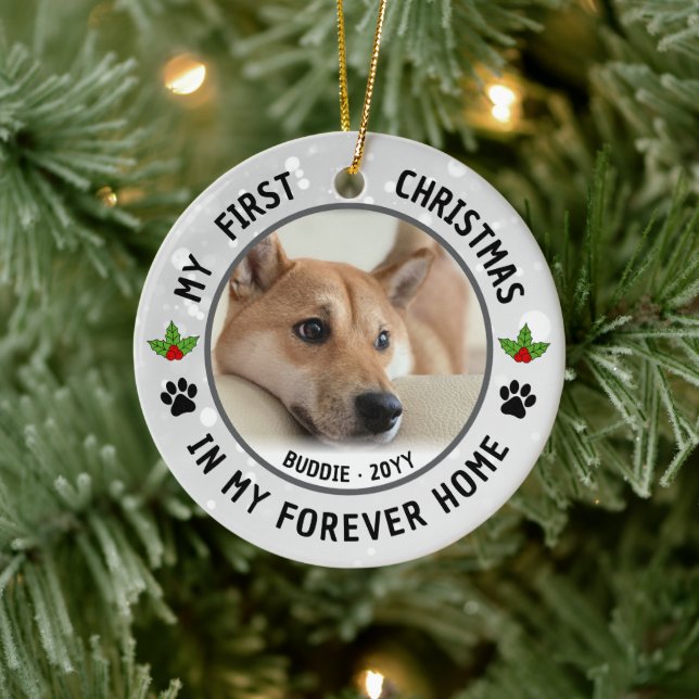 Dog Puppies Cat Pet Photo First Christmas Keepsake Keramik Ornament (Baum)