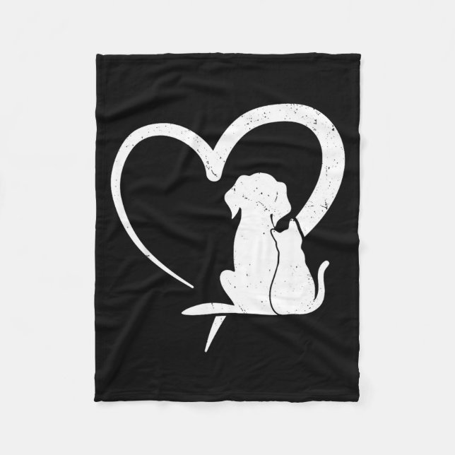 Dog Puppy And Baby Cat Heart For Pets Animal Lover Fleecedecke (Vorderseite)