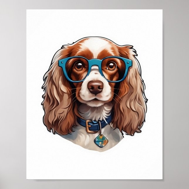Dog Puppy Pooch Niedlich Funny Glasses Student Poster (Vorne)