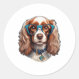 Dog Puppy Pooch Niedlich Funny Glasses Student Runder Aufkleber