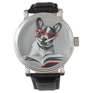 Dog Reading Book Armbanduhr