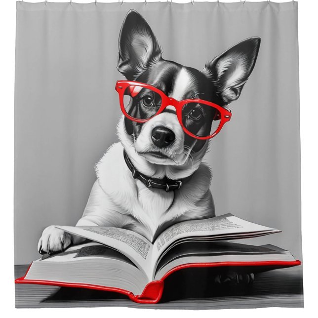 Dog Reading Book Duschvorhang (Vorderseite)