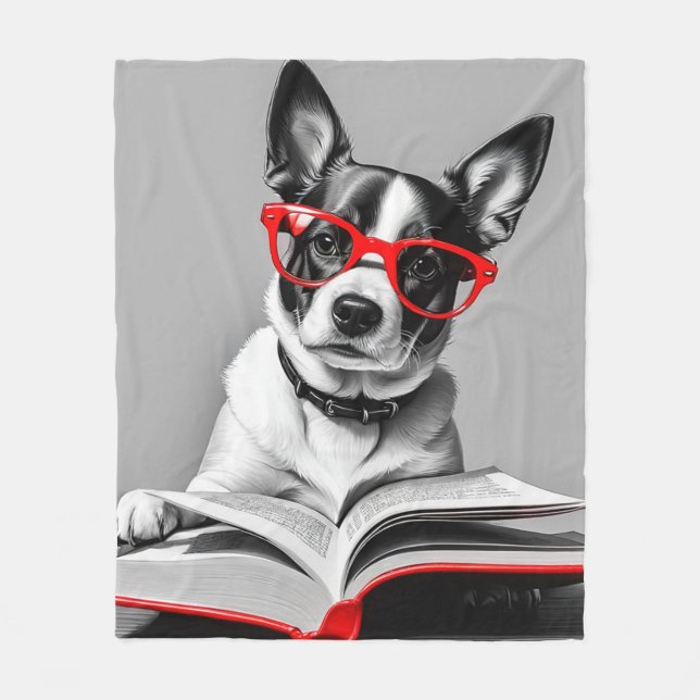 Dog Reading Book Fleecedecke (Vorderseite)