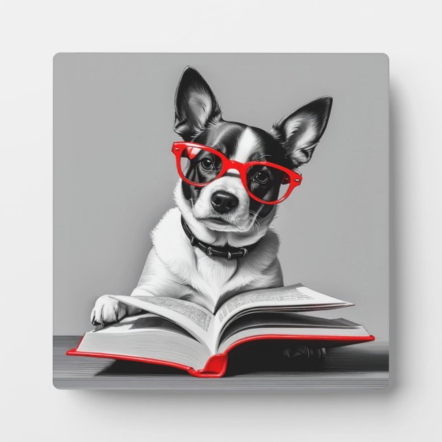 Dog Reading Book Fotoplatte (Vorderseite)
