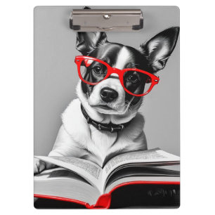 Dog Reading Book Klemmbrett