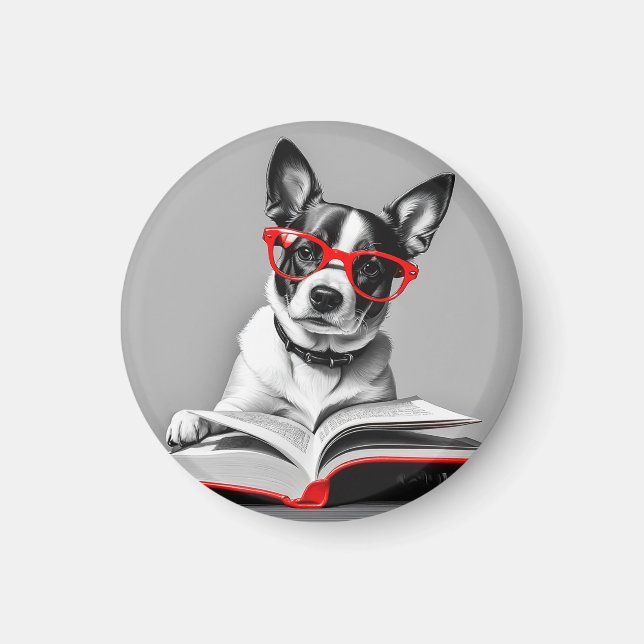 Dog Reading Book Magnet (Vorne)