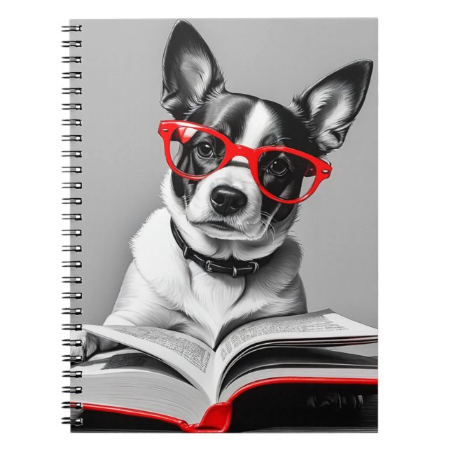 Dog Reading Book Notebook Notizblock (Vorderseite)