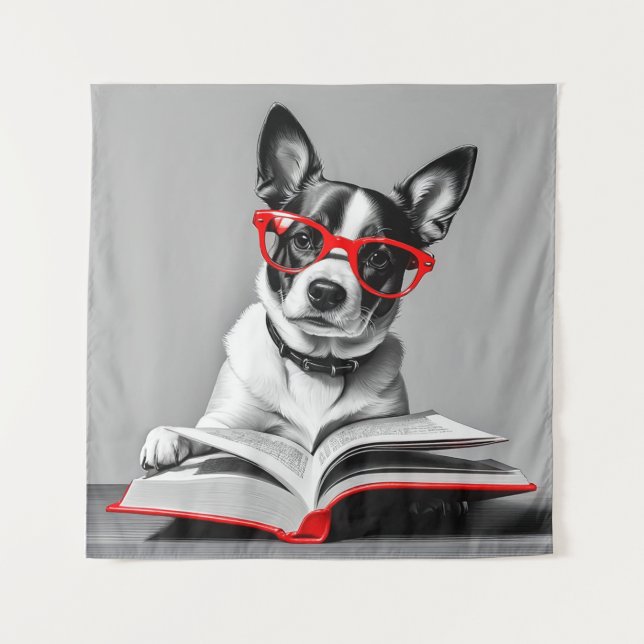Dog Reading Book Wandteppich (Vorderseite)