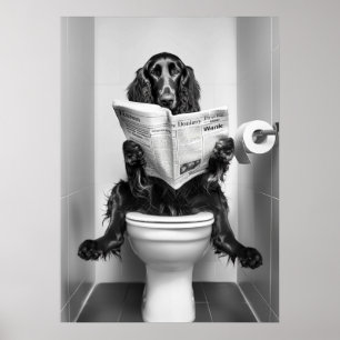 Dog Reading Newspapier auf der Toilette Poster
