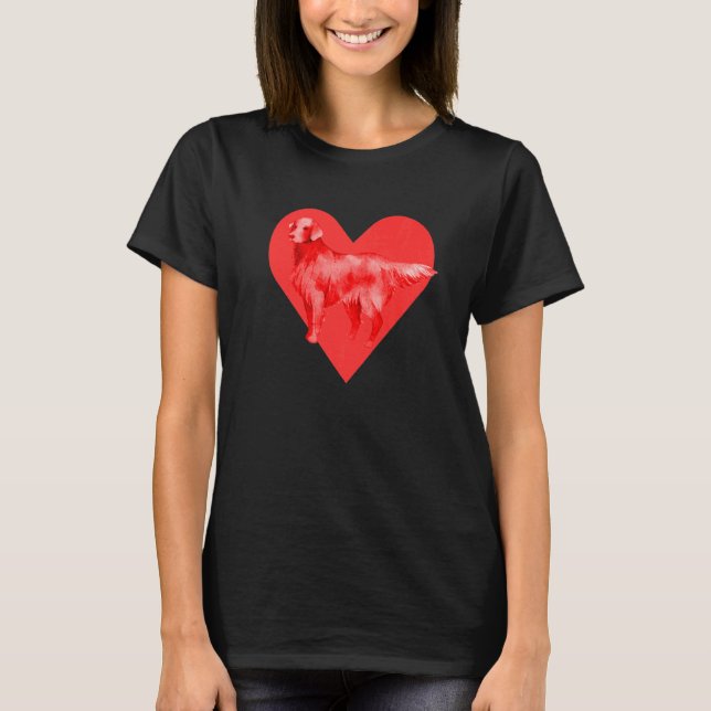 Dog Red Heart Flat Coated Retriever T-Shirt (Vorderseite)