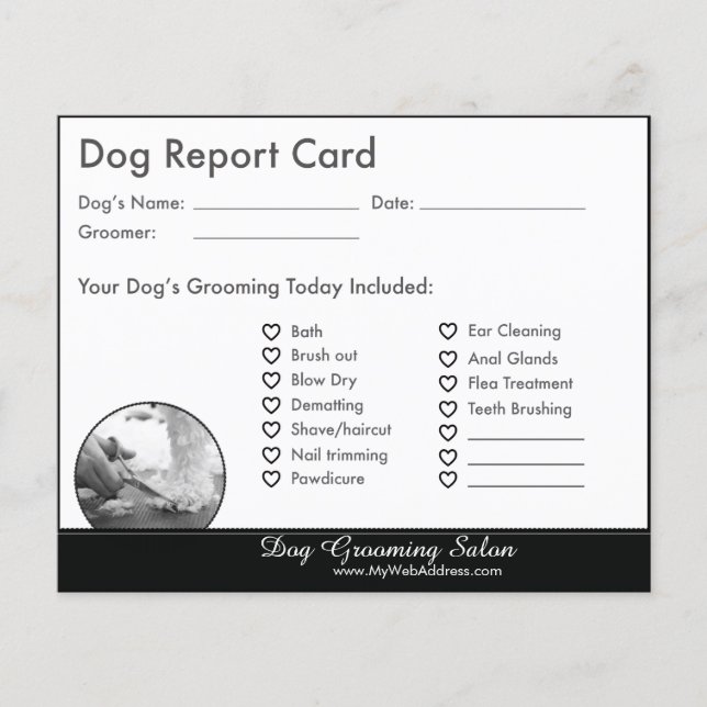Dog Report Card für Hunde-Groomer (Vorderseite)
