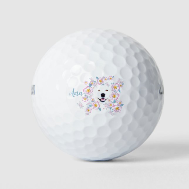 Dog Samoyed und Rosa Blume angepasst Golfball (Vorderseite)