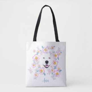 Dog Samoyed und rosa Blume, kundenspezifischer Nam