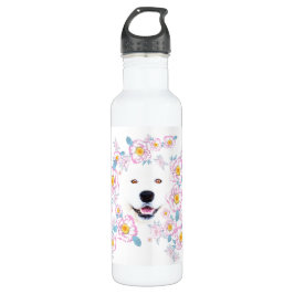 Dog Samoyed und rosa Blume, kundenspezifischer Nam Edelstahlflasche