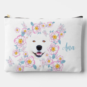 Dog Samoyed und rosa Blume, kundenspezifischer Nam Zubehörtasche