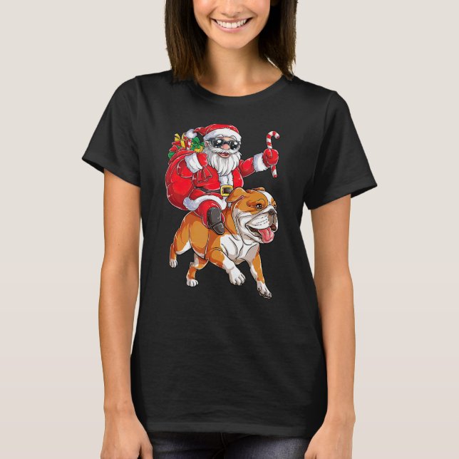 Dog Santa Claus Riding Französisch Bulldog Weihnac T-Shirt (Vorderseite)