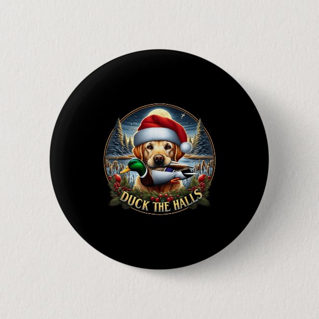Dog Santa Duck Hunting Christmas Funny Adventure A Button (Vorderseite)