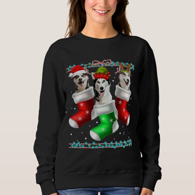 Dog Siberian Husky Weihnachtssocken Sweatshirt (Vorderseite)