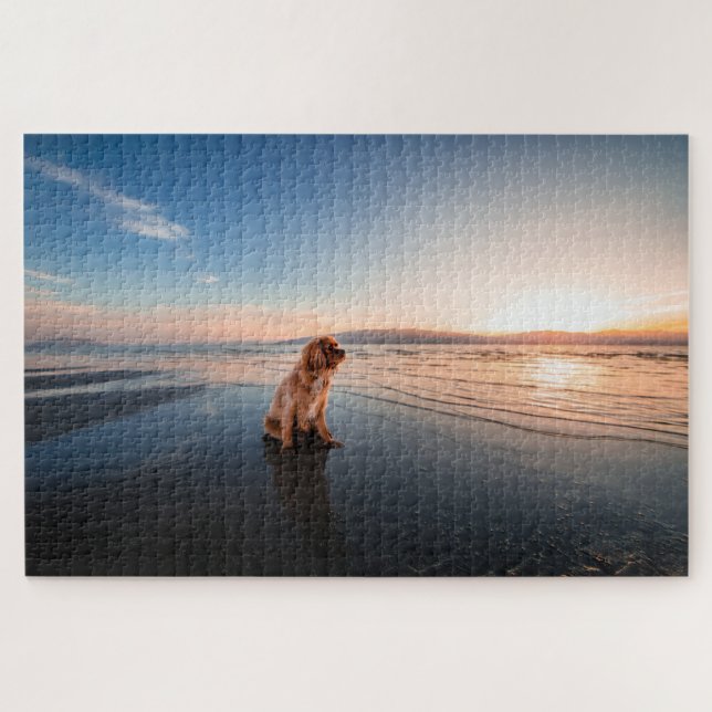Dog sitting on the beach  puzzle (Horizontal)