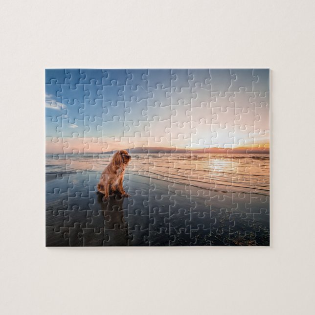 Dog sitting on the beach puzzle (Horizontal)