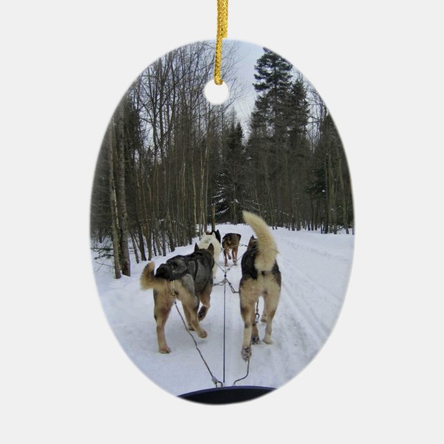 Dog Sledding in Quebec, Kanada Keramik Ornament (Vorne)