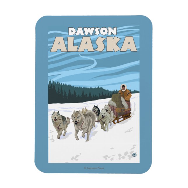 Dog Sledding Scene - Dawson, Alaska Magnet (Vertikal)