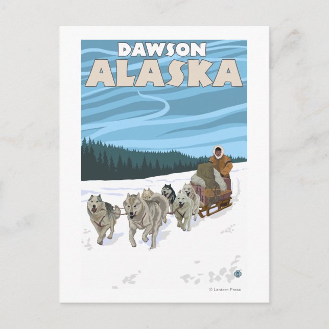 Dog Sledding Scene - Dawson, Alaska Postkarte (Vorderseite)