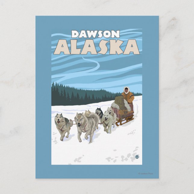 Dog Sledding Scene - Dawson, Alaska Postkarte (Vorderseite)