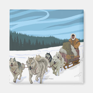 Dog Sledding Scene - Fairbanks, Alaska Magnet