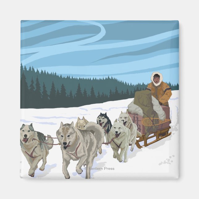 Dog Sledding Scene - Fairbanks, Alaska Magnet (Vorne)