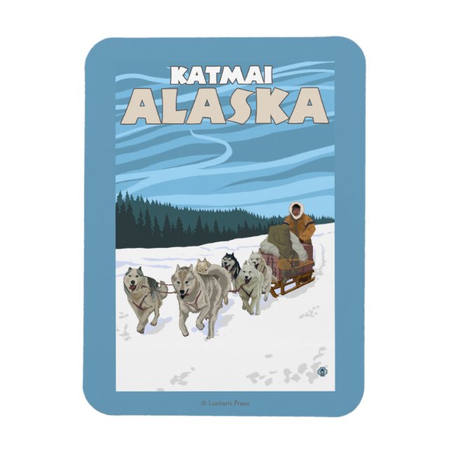 Dog Sledding Scene - Katmai, Alaska Magnet (Vertikal)