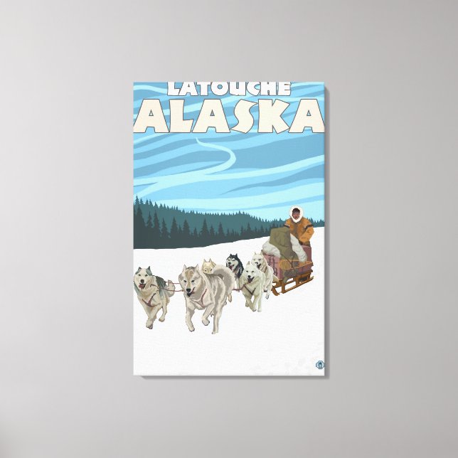 Dog Sledding Scene - Latouche, Alaska Leinwanddruck (Vorderseite)
