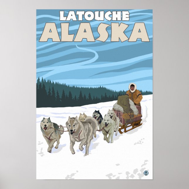 Dog Sledding Scene - Latouche, Alaska Poster (Vorne)