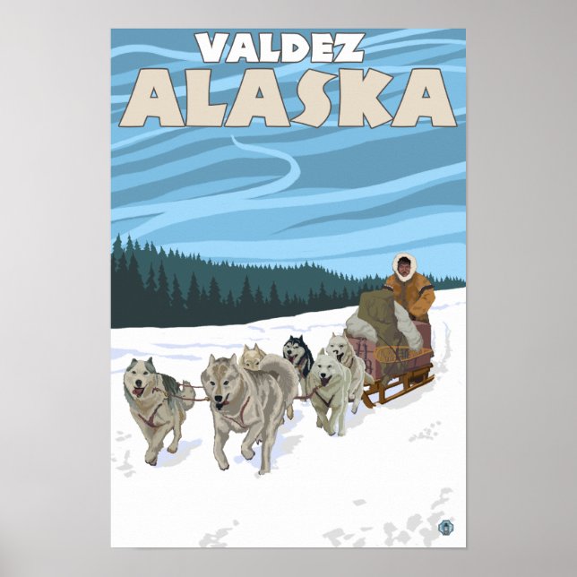 Dog Sledding Scene - Valdez, Alaska Poster (Vorne)
