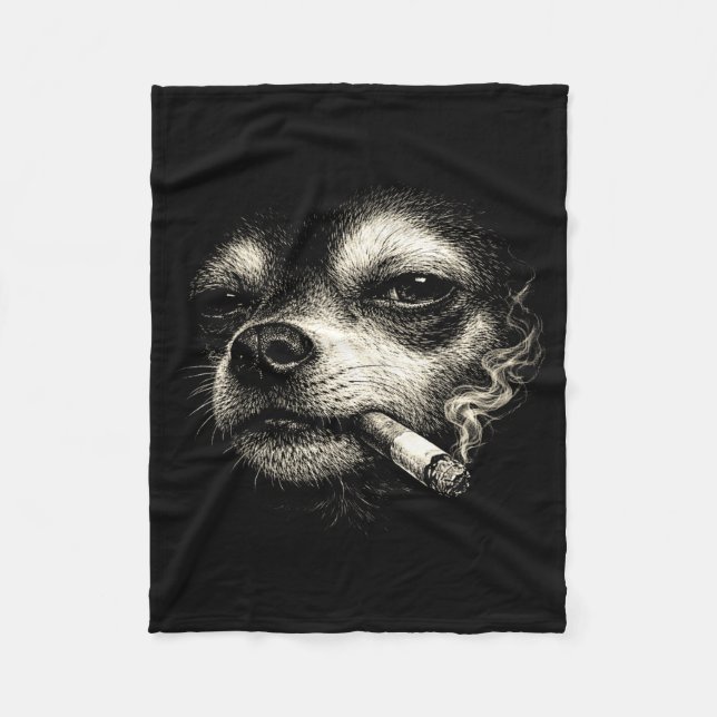 Dog smoking cigarette funny chihuahua face meme fleecedecke (Vorderseite)