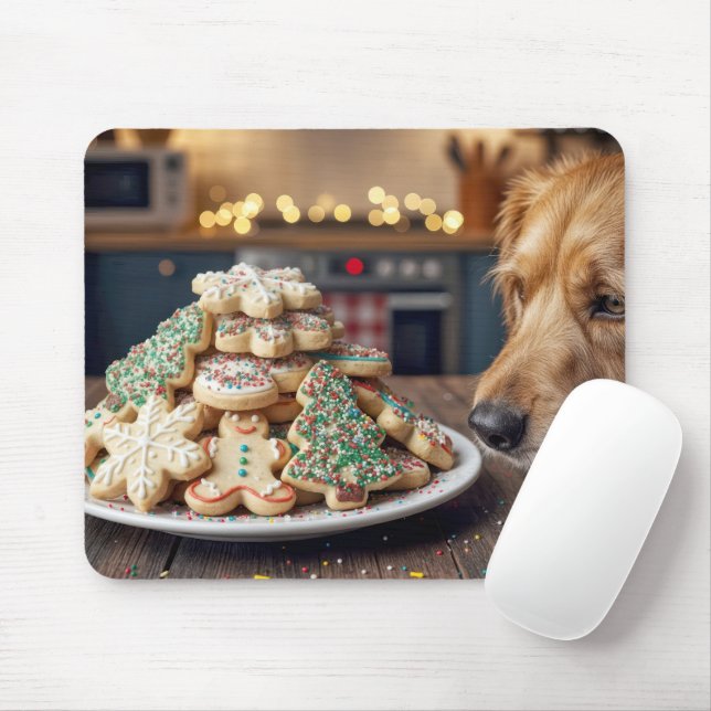 Dog Sniffing Christmas Sugar Cookies Mousepad (Mit Mouse)