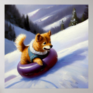 Dog Snow Tubing Poster
