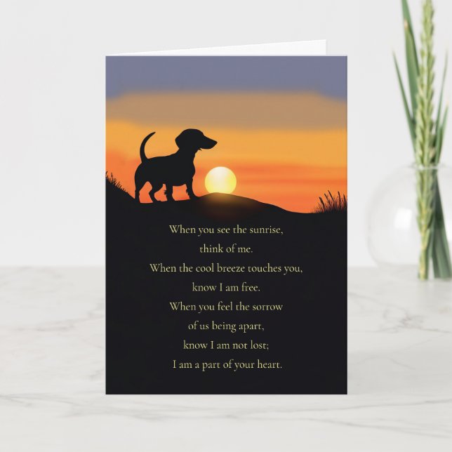 Dog Sympathy with Poem Cute Dachshund in a Sunrise Karte (Vorderseite)