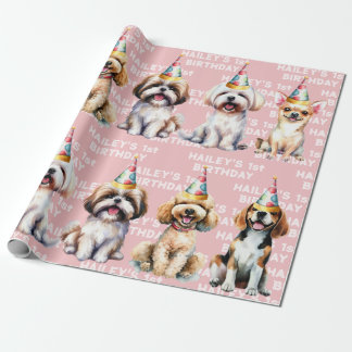 Dog Thema Geburtstagsparty Pink Geschenkpapier