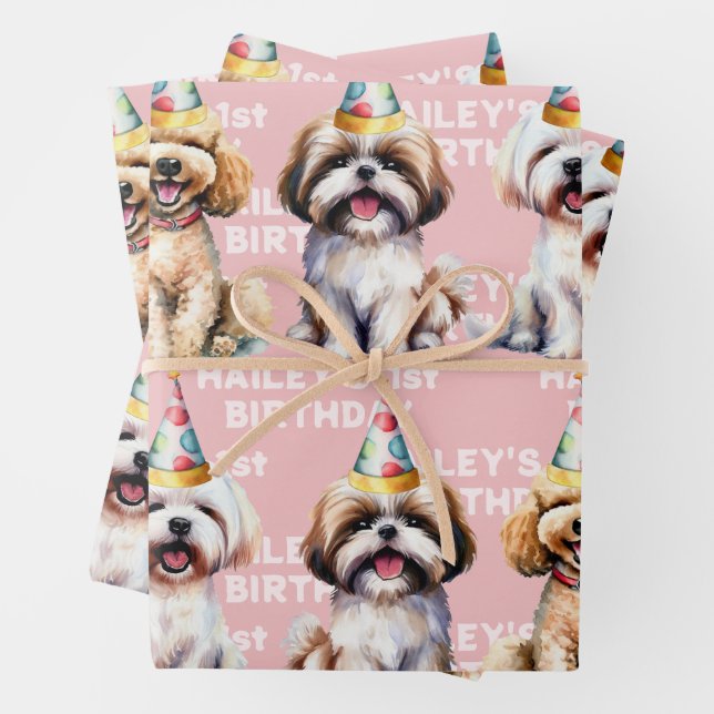 Dog Thema Geburtstagsparty Pink Geschenkpapier Set (Beispiel)