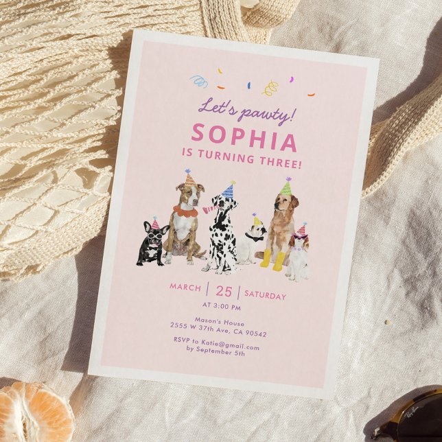 Dog Thema Mädchen Welpe Geburtstagsparty Einladung (Von Creator hochgeladen)
