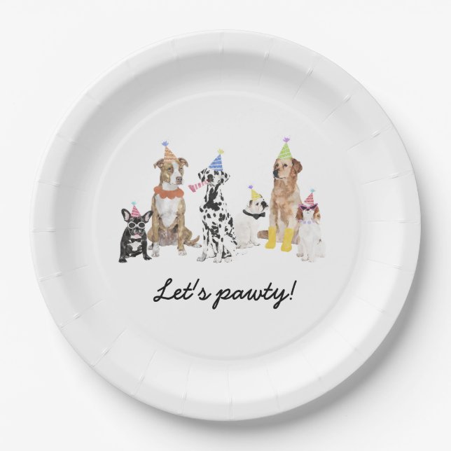 Dog Theme Let's Pawty Dog Birthday Party Pappteller (Vorderseite)