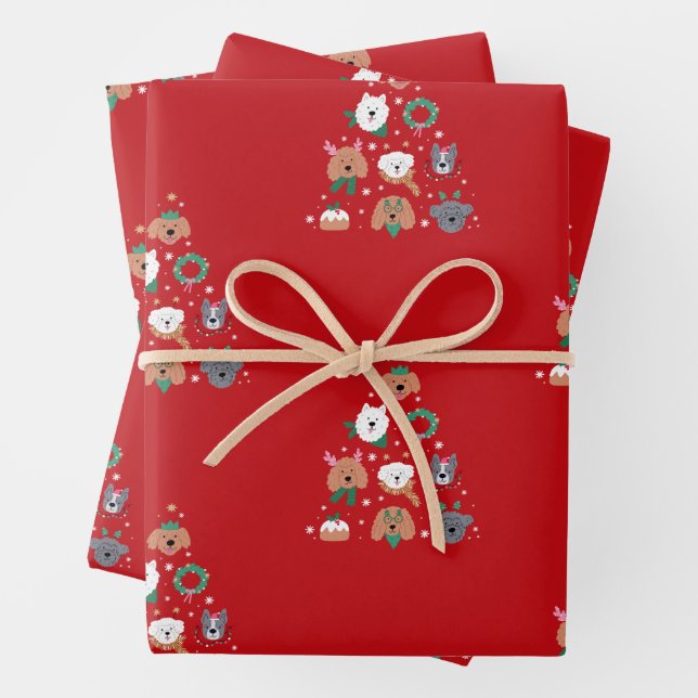 Dog Themed Red Christmas Geschenkpapier Set (Beispiel)