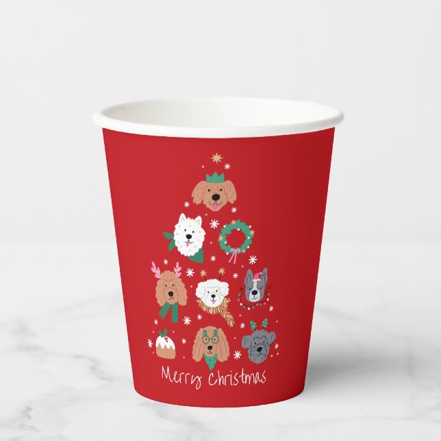 Dog Themed Red Christmas Pappbecher (Vorderseite)
