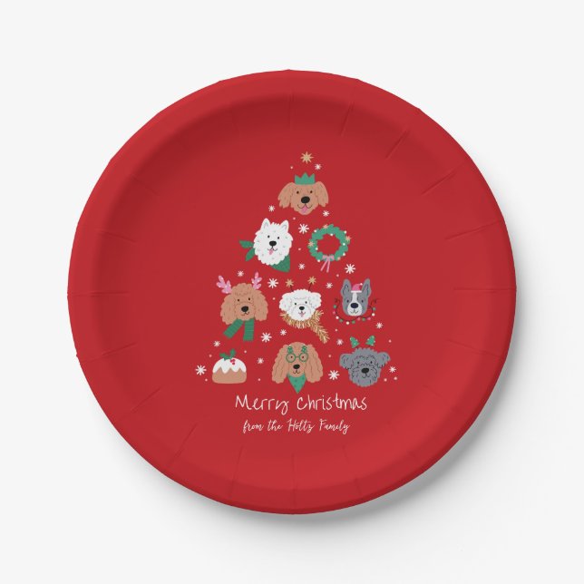 Dog Themed Red Christmas Pappteller (Vorderseite)