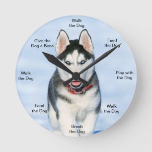 Dog Time Wall Clock Husky Runde Wanduhr